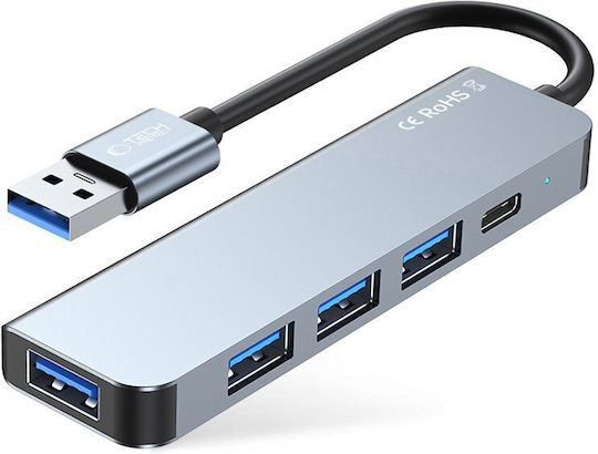 Tech-Protect V0 Hub 5 Anschlüsse USB 2.0 mit Anschluss an einen Computer USB-A Graues