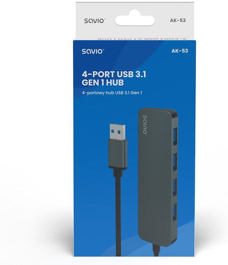 Savio Hub 3 Ports USB 3.1 with USB-A Connection Gray