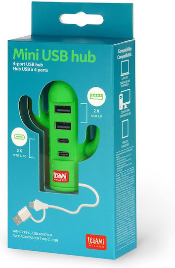Legami Milano USB Hub 4 Ports USB 2.0 with USB-A Connection Green