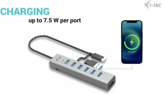 i-tec USB Хъб 7 Порта USB 3.2 с USB-C Връзка Сребрист
