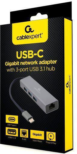 Gembird A-cmu3-lan-01 Hub USB 2.0 cu 4 Porturi și Conectare USB-C Alb