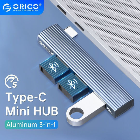 Orico USB Хъб 3 Порта USB 3.0 с USB-C Интерфейс Сив