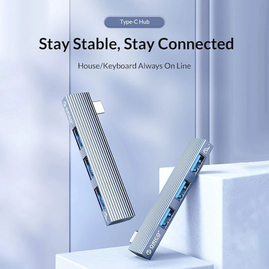 Orico USB Хъб 3 Порта USB 3.0 с USB-C Интерфейс Сив