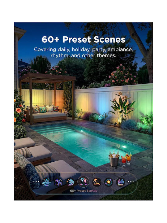 Govee Set de Proiectoare Smart LED pentru Exterior Outdoor Spotlight Lite RGBWIC 350 lm Reglabil Wi-Fi Bluetooth IP67 Rezistent la Apă Compatibil cu Alexa Google Assistant Iluminat Peisagistic