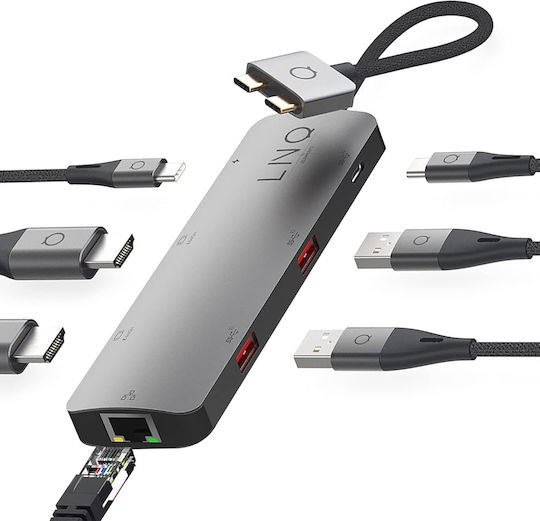 LinQ 7in2 D2 Pro Hub 5 Anschlüsse USB 3.2 mit USB-C / Ethernet Grau