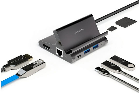 4Smarts USB 3-Port USB 3.1 Hub with USB-C Connection Gray