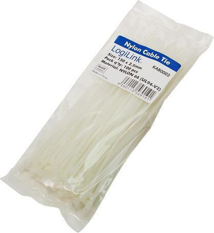 LogiLink Plastic Cable Ties 130mm x 2.5mm in White Colour 100pcs