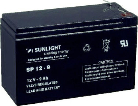 SunLight SPA 12-9 (6.3 FASTON) Baterie UPS cu Capacitate 9Ah și Tensiune 12V 1buc