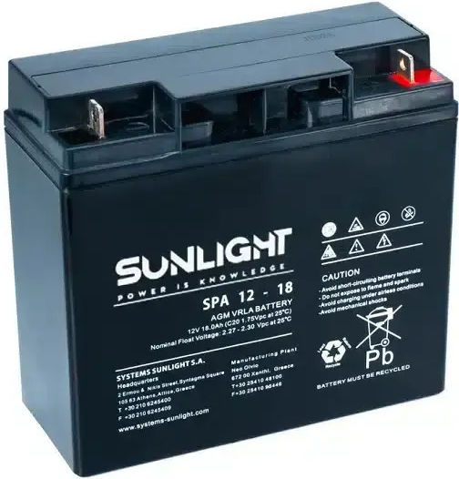 SunLight SPA 12-18 Baterie UPS cu Capacitate 18Ah și Tensiune 12V 1buc