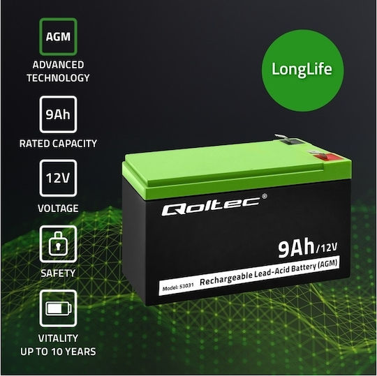Qoltec UPS Battery with Capacity 9Ah and Voltage 12V 53031 1pcs