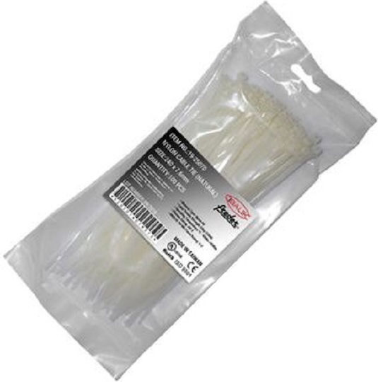 Adeleq Plastic Cable Ties 240mm x 7.6mm in White Colour 100pcs 19-25070