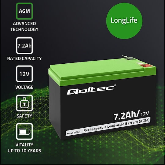 Qoltec UPS Battery with Capacity 7.2Ah and Voltage 12V 53062 1pcs