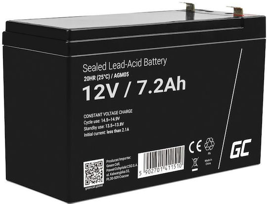 Green Cell UPS Battery with Capacity 7.2Ah and Voltage 12V AGM05 1pcs