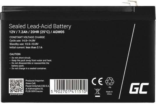 Green Cell UPS Battery with Capacity 7.2Ah and Voltage 12V AGM05 1pcs