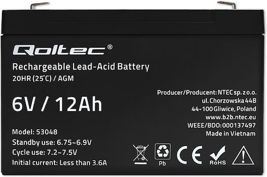 Qoltec Батерия UPS с Капацитет 12Ах и Напрежение 6V 53048 1бр