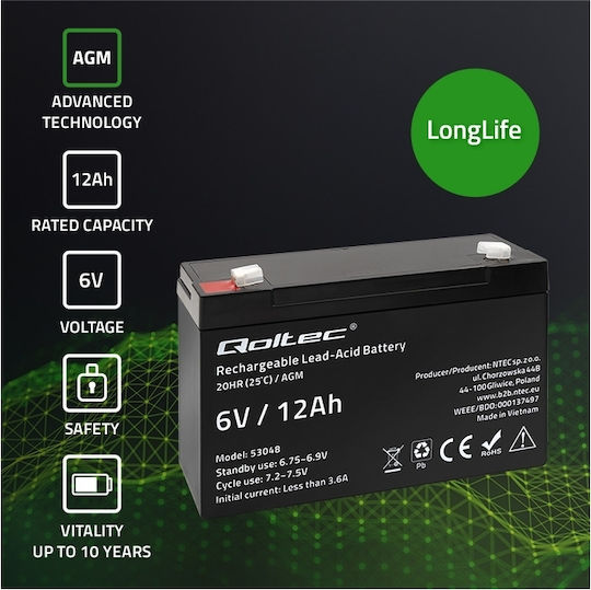 Qoltec Батерия UPS с Капацитет 12Ах и Напрежение 6V 53048 1бр