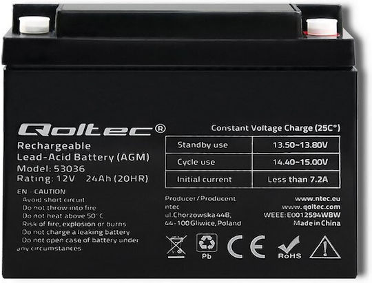 Qoltec Батерия UPS с Капацитет 24Ах и Напрежение 12V 53036 1бр