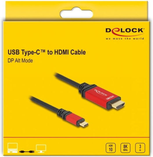 Delock USB Type C to HDMI Cable DP Alt Mode 8K60Hz/4K240Hz T-T HDR 3m Delock 80097