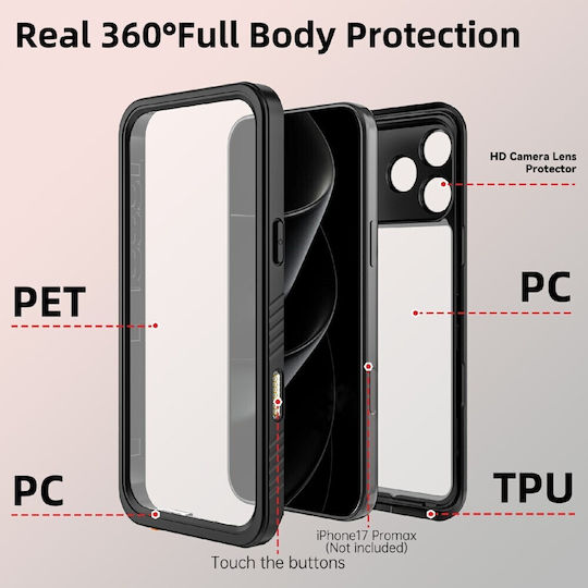 Redpepper Fs Ip68 Back Cover Plastic Rezistentă La Apă Transparent Pentru iPhone 17 Pro Max
