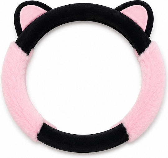 Fluffy Black Pink Medium 38cm Steering Wheel Cover 5238