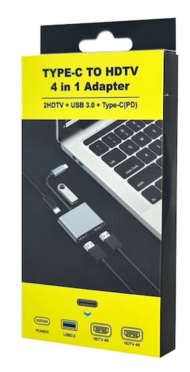 Powertech USB-C Stație de andocare cu HDMI 4K și conexiune 2 monitoare Gri (CAB-UC083)