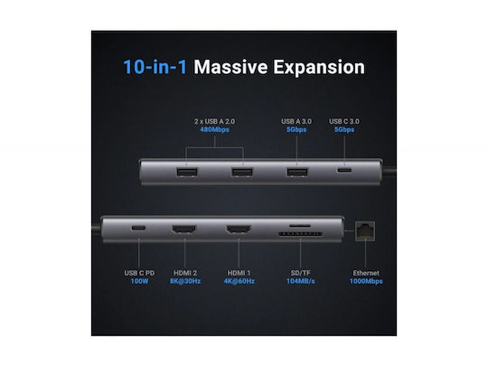 Ugreen Revodok Pro 210 USB-C Docking Station με HDMI 4K PD Ethernet Γκρι