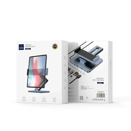 Wiwu 8-in-1 USB-C Stație de andocare cu HDMI 4K PD Gri