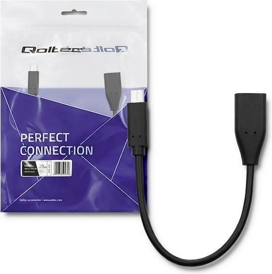 Qoltec USB 3.0 Cable USB-C male - USB-A female Μαύρο 0.2m 50485
