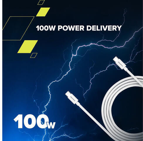 Canyon Braided USB 2.0 Cable USB-C male - USB-C 100W PD Λευκό 2m CND-CC100AB20W