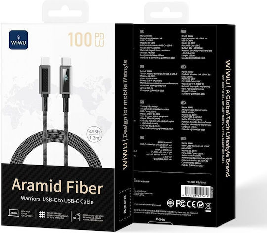 Wiwu Braided USB 2.0 Cable USB-C male - USB-C 100W PD Μαύρο 1.2m