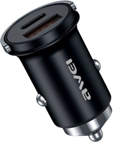 Awei Car Charger 45W With Ports 1xUSB-A 1xType-C With Embedded Cable Type-C