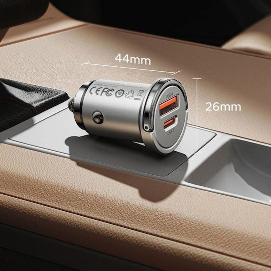 Orico Miniring Pro 45w Usb-a + Usb-c Car Charger Silver Mr-45-1a1c Orico-mr-45-1a1c-sv-ep-hu