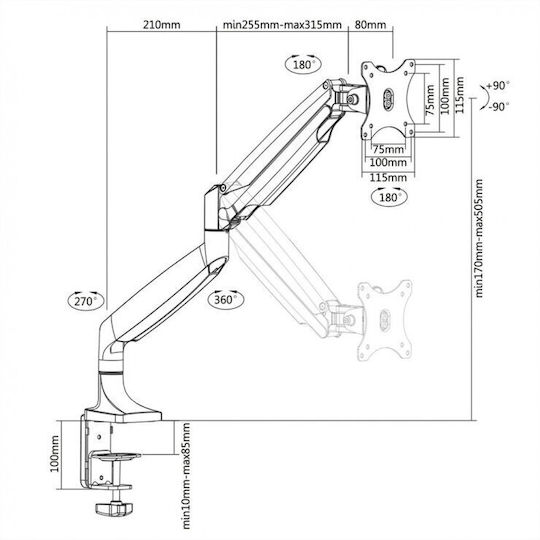 Value Stand Desk Mounted Monitor with Arm Silver (17.99.1145)
