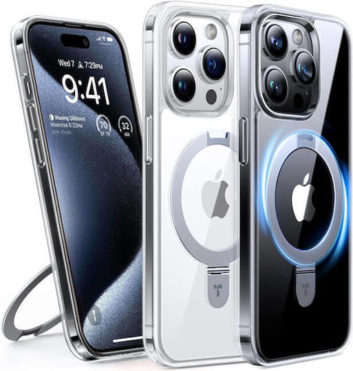 Torras Ostand Umschlag Rückseite Silikon Transparent für iPhone 15 Pro Max