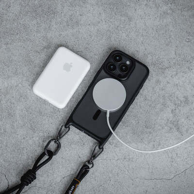 Mageasy Roar M With Strap Back Cover Silicone with Strap Black (iPhone 15 Pro Max)