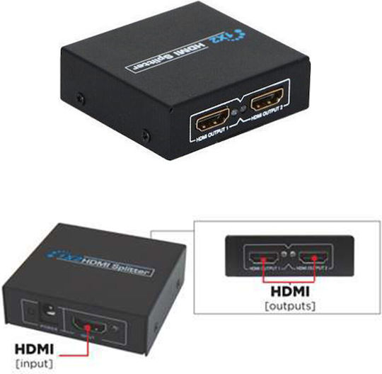 Tele HDMI-102 1 input/2 outputs HDMI Splitter