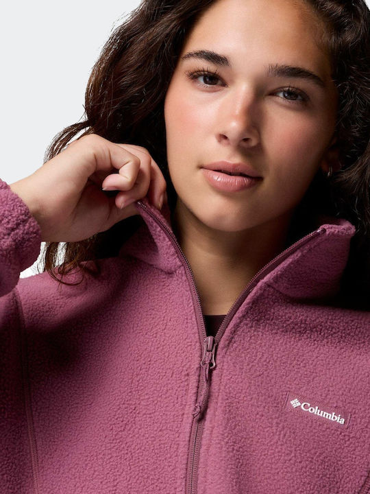 Χειμερινή Γυναικεία Fleece Μπλούζα με Φερμουάρ Ροζ