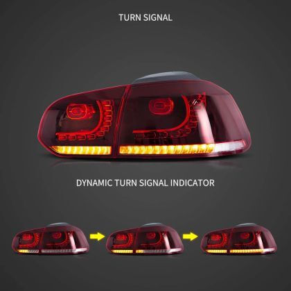 Πίσω Φανάρια Led Vw Golf 6 2008-2014 Gti R Design Τρέχουμενο Φλας Κόκκινα Σετ 2τμχ