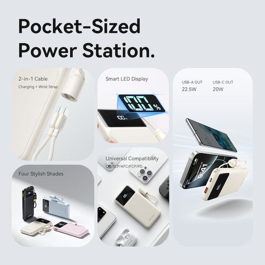 Vention XGY39 Външна батерия 10000mAh 22.5W с USB-A порт и USB-C порт Power Delivery / Бързо зареждане Розов