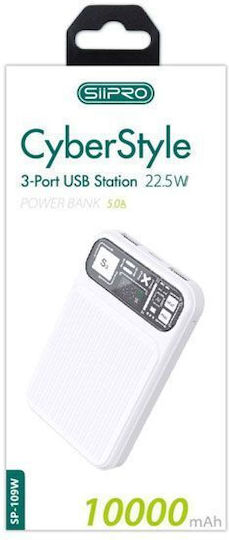 SiiPro SP-109W Baterie Externă 10000mAh 22.5W cu 2 Porturi de Ieșire USB-A și Port de Ieșire USB-C Power Delivery Albă