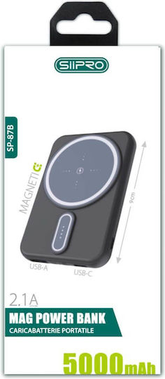 SiiPro SP-87B MagSafe Power Bank 5000mAh 5W с USB-A порт и USB-C порт Черен