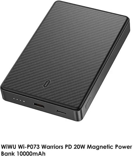 Wiwu P073 MagSafe Външна Батерия 10000mAh 20W с USB-A Изходен Порт и USB-C Изходен Порт Power Delivery Черна
