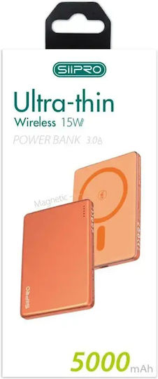 SiiPro Ultra Thin MagSafe Power Bank 5000mAh 15W με Θύρα USB-C Πορτοκαλί