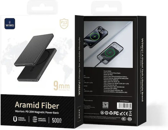 Wiwu P072 MagSafe Външна Батерия 5000mAh 20W с USB-C Изходен Порт Power Delivery Черна