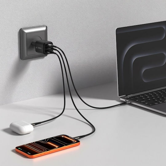 Tech-Protect GaN Charger Without Cable with USB-A Port and 2 USB-C Ports 100W Power Delivery / Quick Charge 3.0 Black (NCA100W)