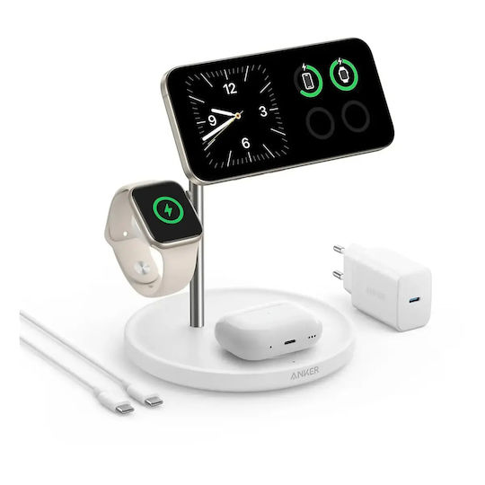 Anker Асимов Зарядно Устройство Qi2 15W Бял (MagGo)