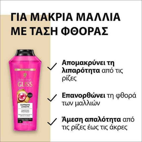 Gliss Hair Repair Supreme Length Σαμπουάν Αναδόμησης/Θρέψης & Διατήρησης Χρώματος για Όλους τους Τύπους Μαλλιών 400ml