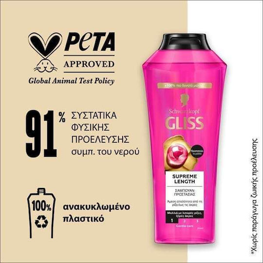 Gliss Hair Repair Supreme Length Σαμπουάν Αναδόμησης/Θρέψης & Διατήρησης Χρώματος για Όλους τους Τύπους Μαλλιών 400ml