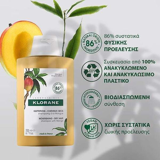 Klorane Mango Nourishing Shampoos Reconstruction/Nourishment for Dry Hair Hair 200ml
