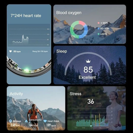 R6 Smart Ring 21.6mm with Heart Rate Monitor Deep Grey